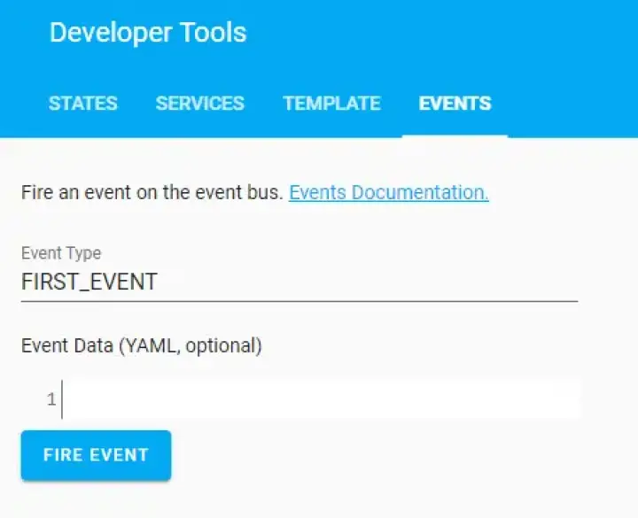 The events page of the developer tools