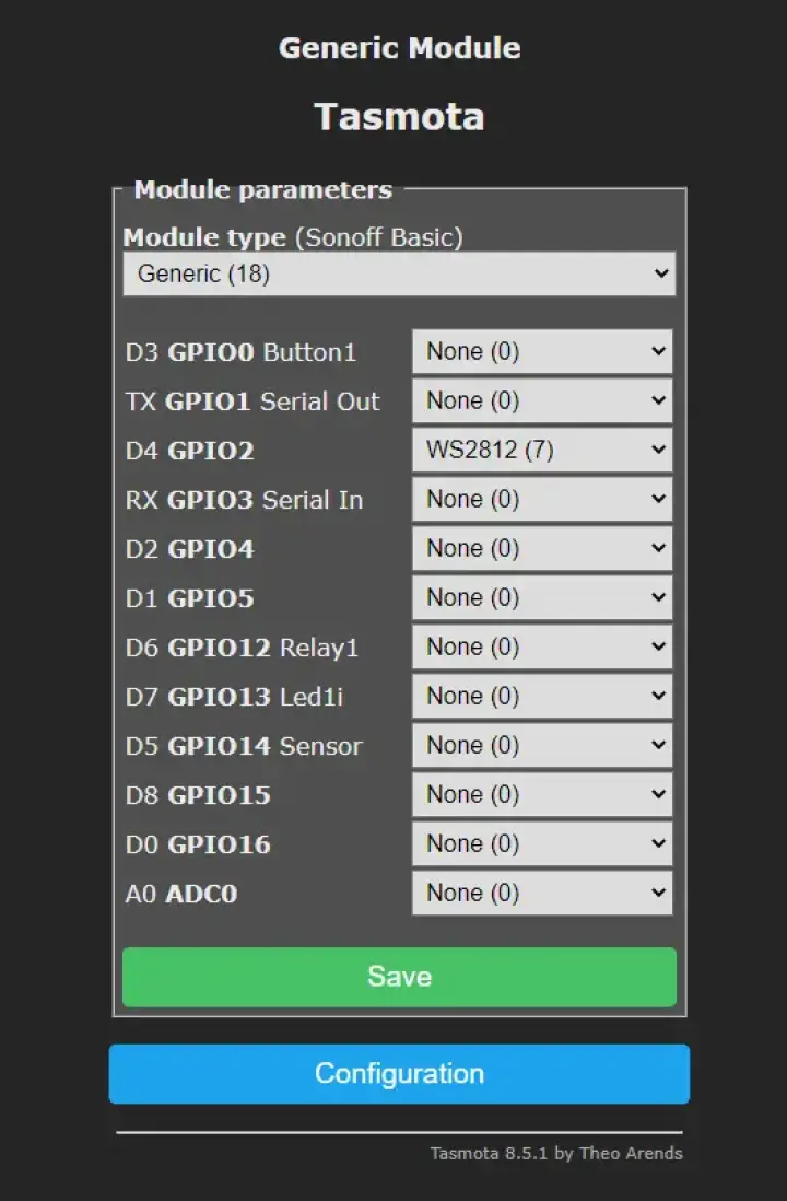 The Tasmota module configuration