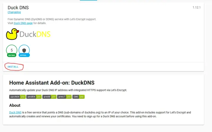 Installing the Duck DNS add-on