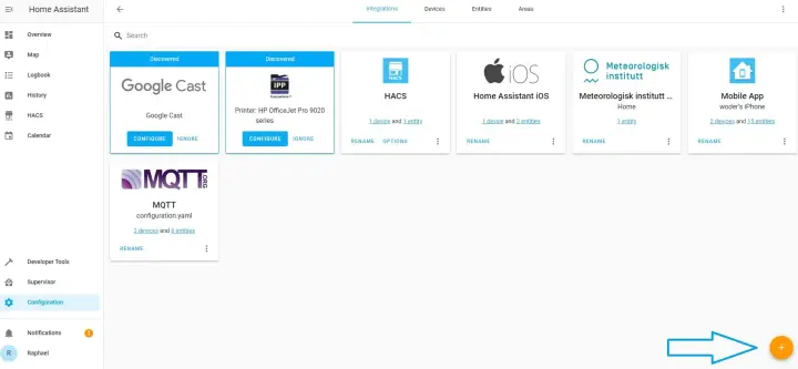 The Home Assistant integrations page