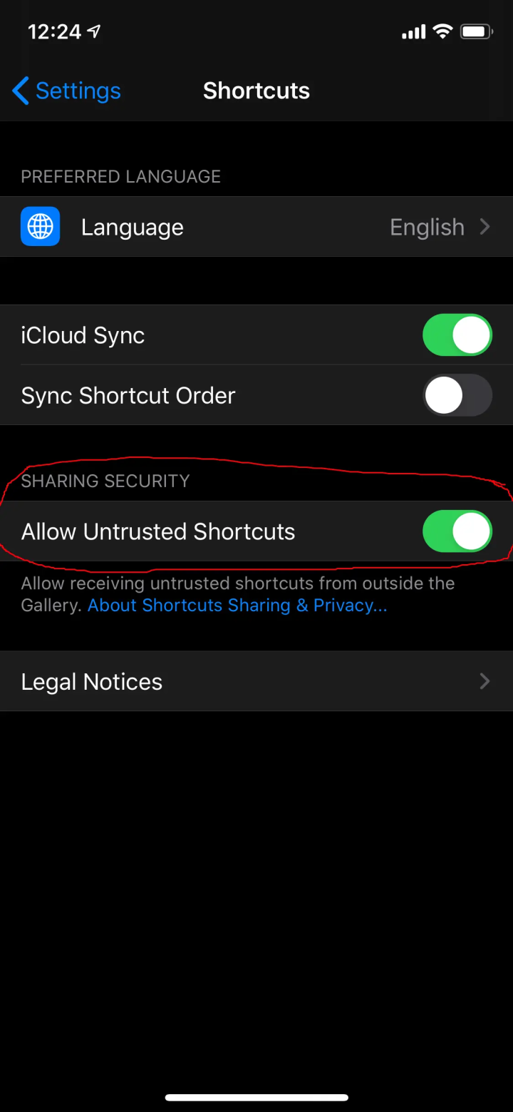 Allow untrusted shortcuts