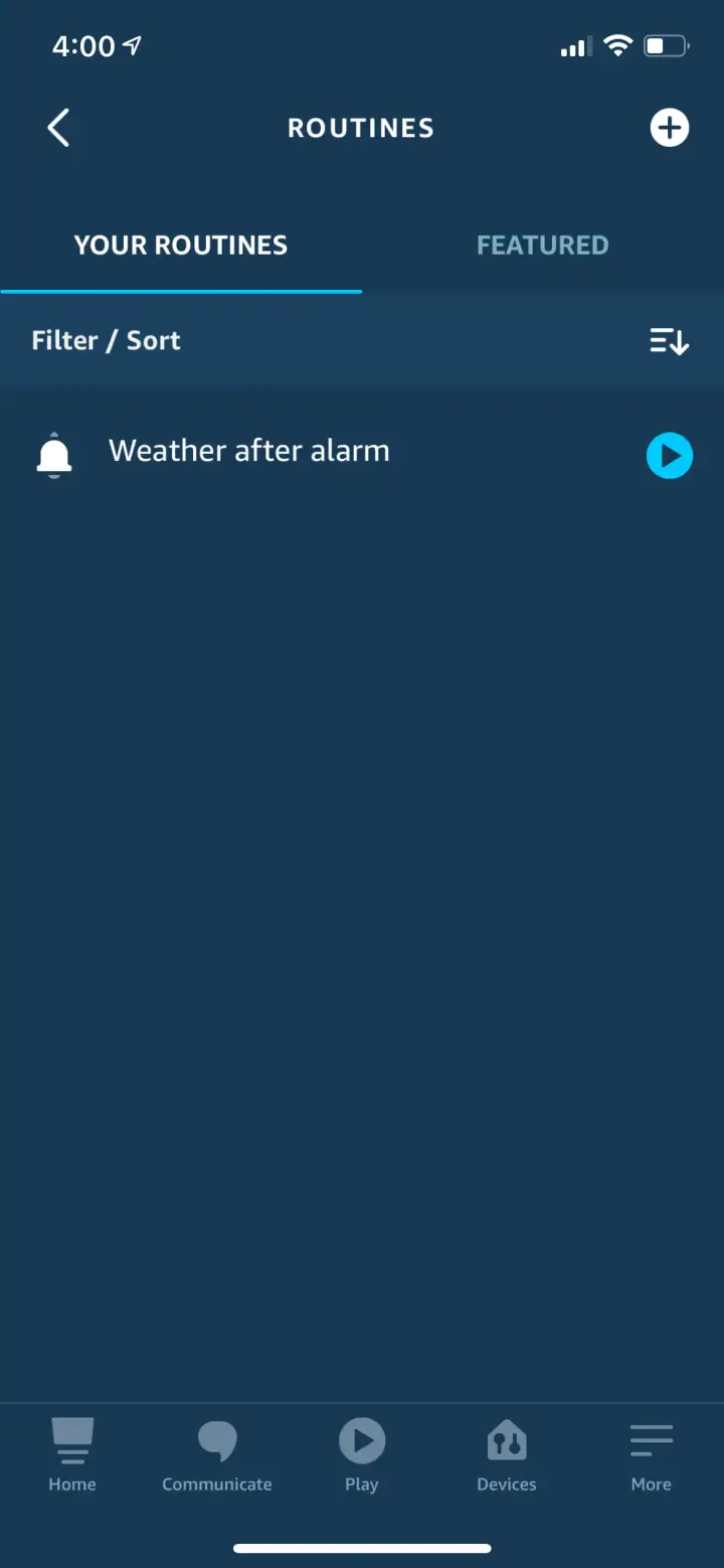 The routines page of the Alexa app
