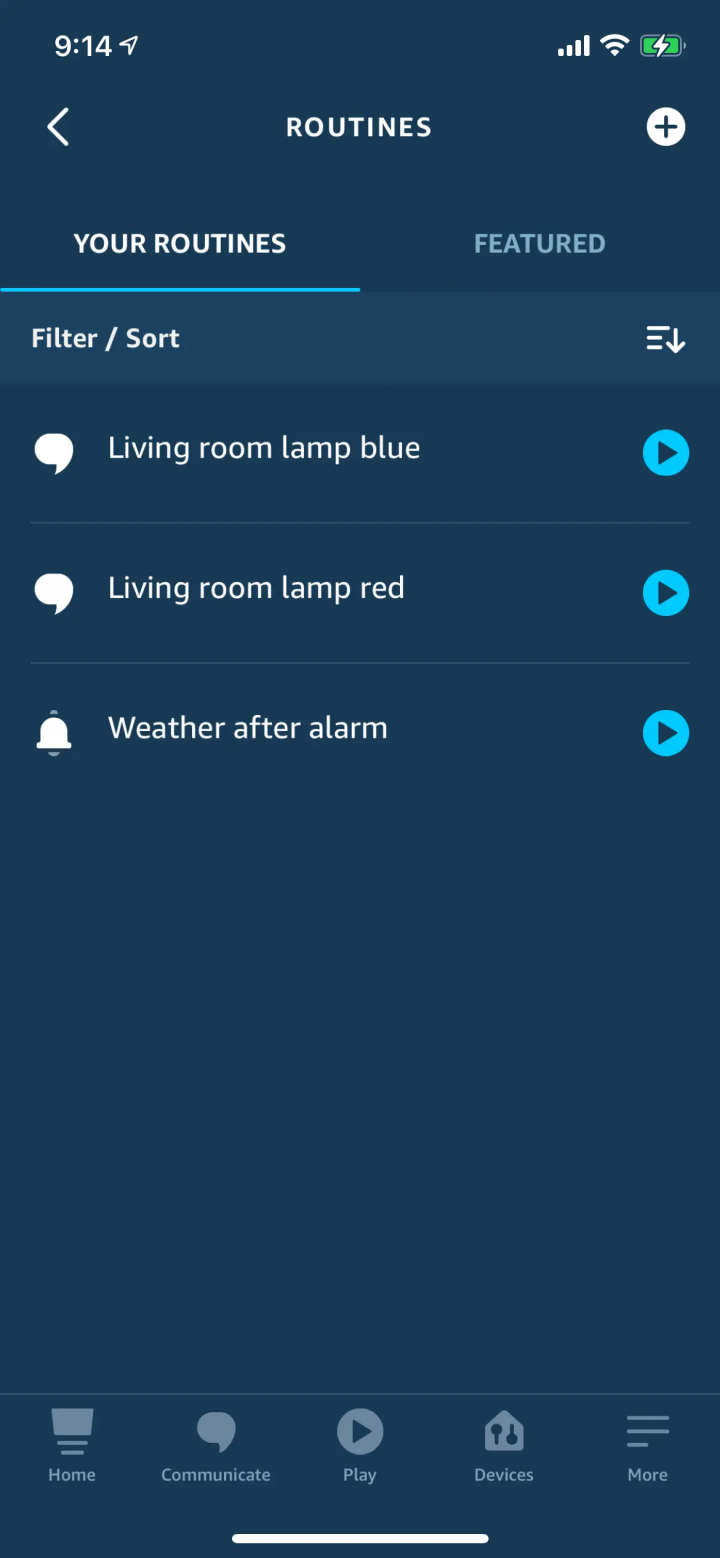 Two routines are configured, one for red and one for blue