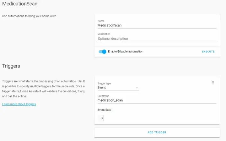 The first page of the automation configuration