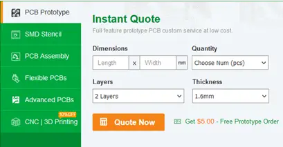 PCBWay's Instant Quote page