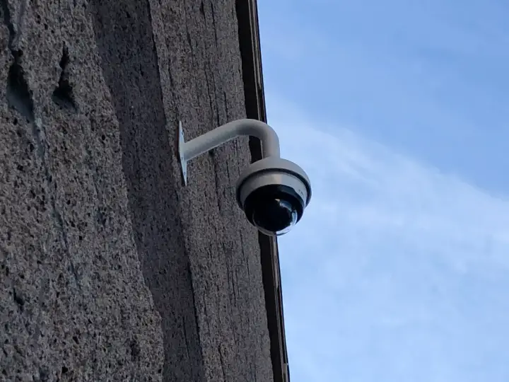 A dome camera placed outside