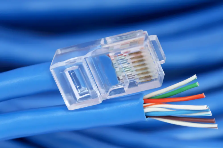 An RJ45 connector used for networking