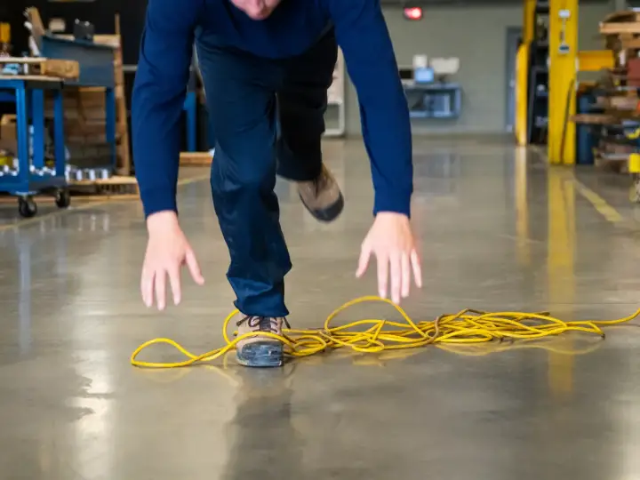 Man trips over a loose cable on the floor
