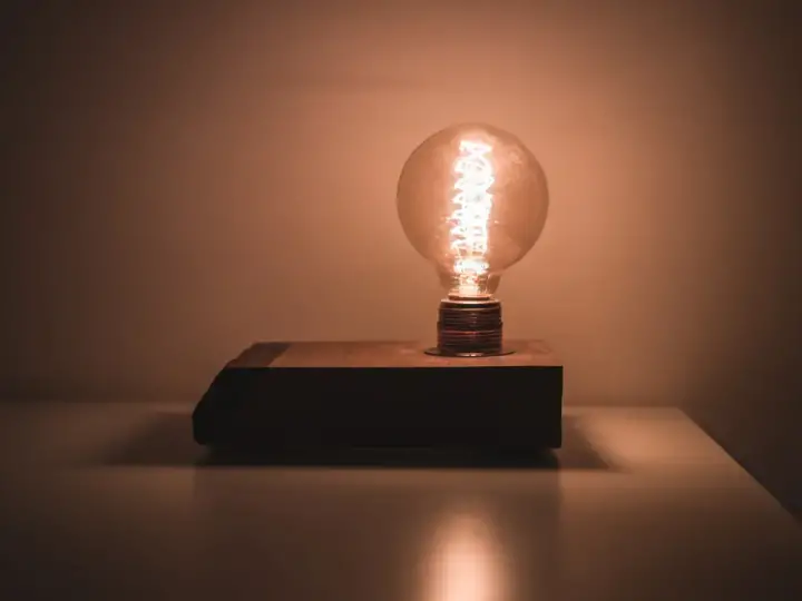 A lit light bulb